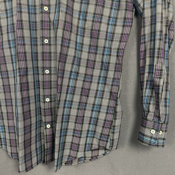 Peter Millar Button Down Men Shirt M Plaid Long Sleeve Purple Blue Cotton Preppy - Picture 4 of 14